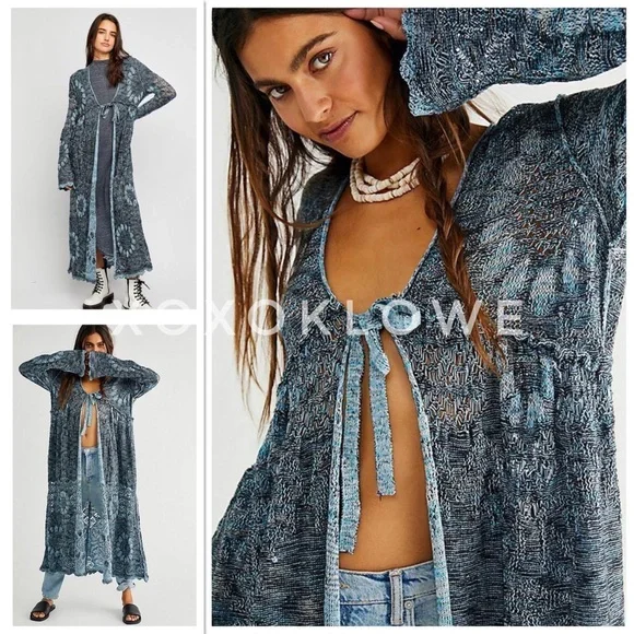 Free People Sea Spirit Tie Front Longline Cardigan | Deep Sea Color | NWT - Picture 10 of 12
